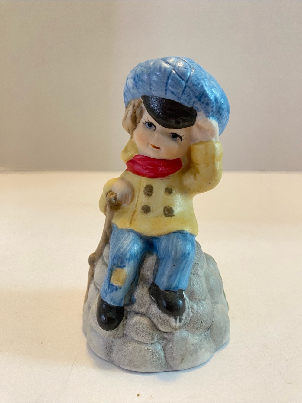 Vintage Jasco Porcelain Bisque Bell Victorian Boy Man 1987 Sitting Rocks